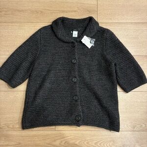 NWT J. Crew Women’s Charcoal Gray Short Sleeve Metallic Alpaca Cardigan Size L